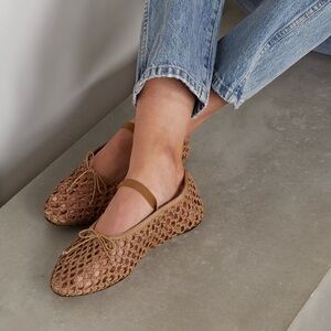 Loeffler Randall Leonie grosgrain-trimmed raffia Mary Jane ballet flats Size 9